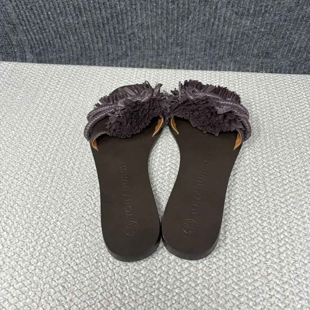 Tory Burch Rope Flat Slide Sandals Fudge Brown Leather Women’s 7.5 M